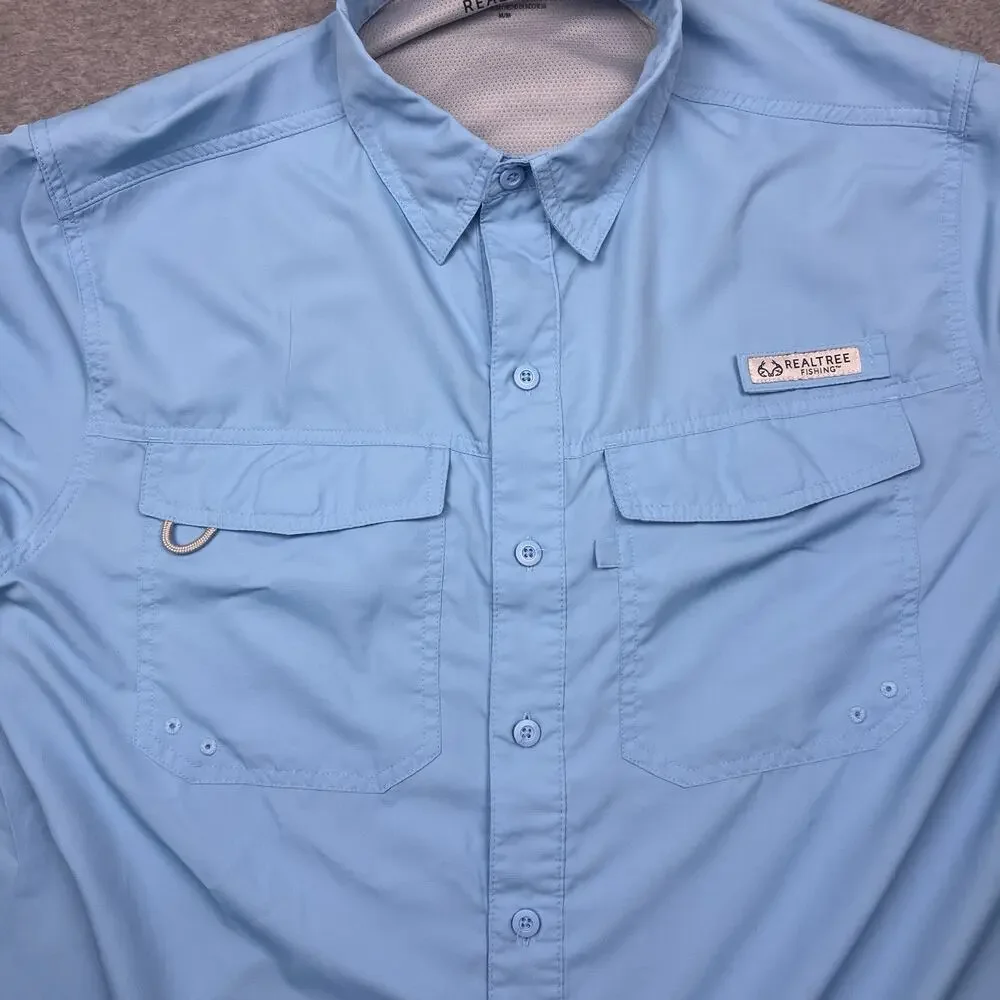 Realtree fishing button up shirt blue‎ lightweight cooling size medium